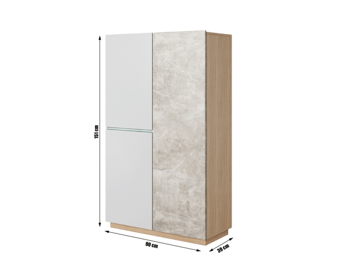 Policová skriňa Laguna 90 - dub jantár / biely mat / betón
