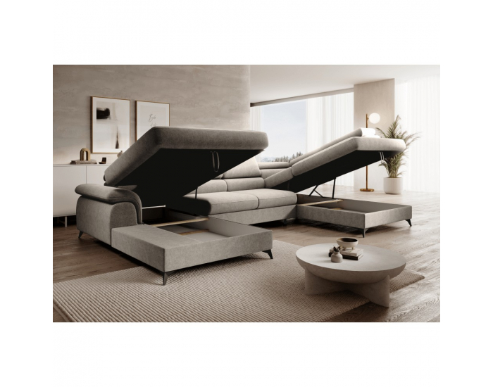 Rohová sedačka U s rozkladom Poly Roh U P - béžová / čierna