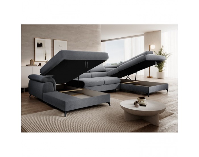 Rohová sedačka U s rozkladom Poly Roh U P - sivá