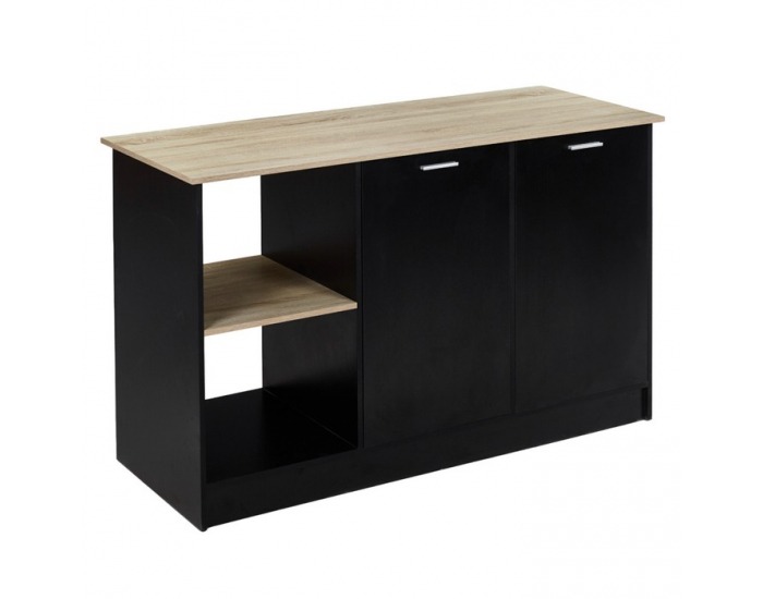 Kuchynský ostrovček Pompej - čierna / dub