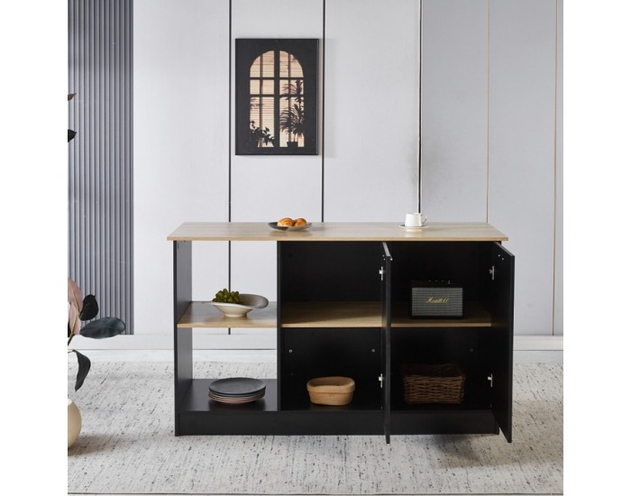 Kuchynský ostrovček Pompej - čierna / dub