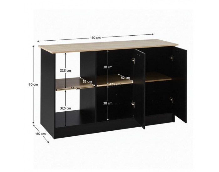 Kuchynský ostrovček Pompej - čierna / dub