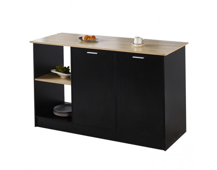 Kuchynský ostrovček Pompej - čierna / dub