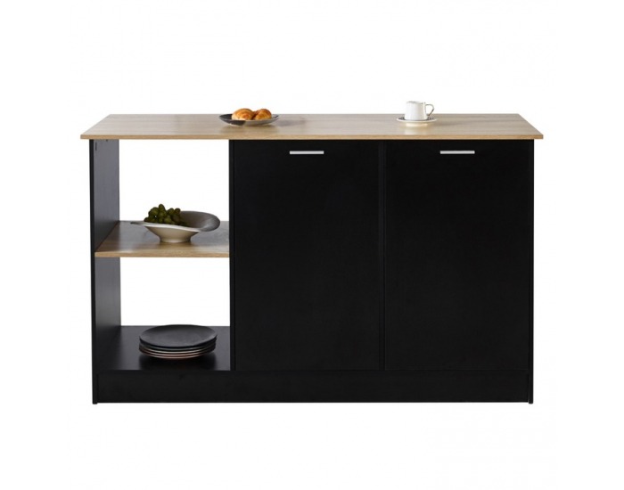 Kuchynský ostrovček Pompej - čierna / dub