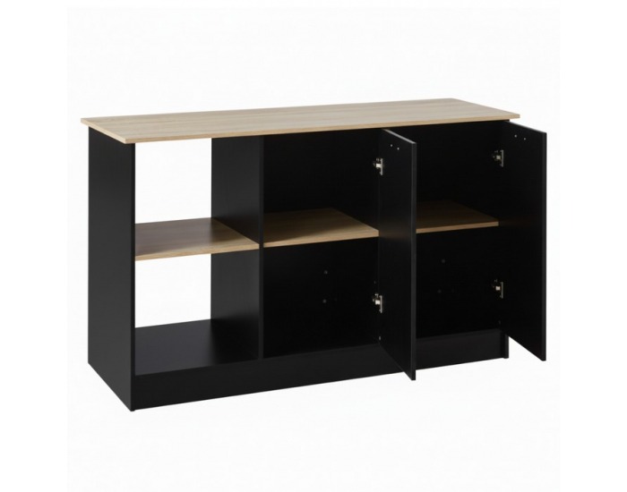 Kuchynský ostrovček Pompej - čierna / dub