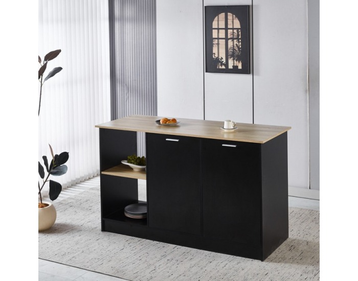 Kuchynský ostrovček Pompej - čierna / dub
