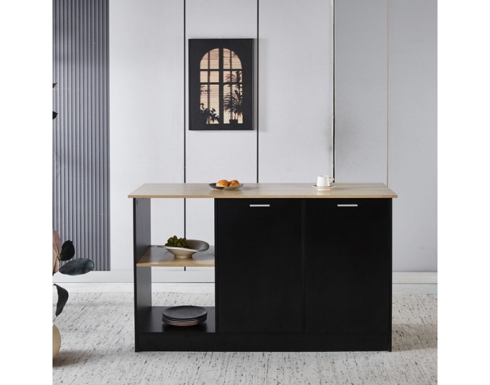 Kuchynský ostrovček Pompej - čierna / dub