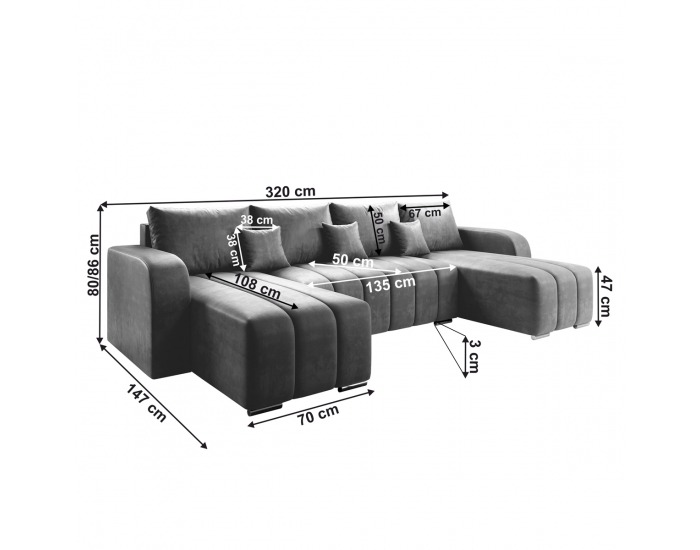 Rohová sedačka U s rozkladom Porima U L/P - sivá