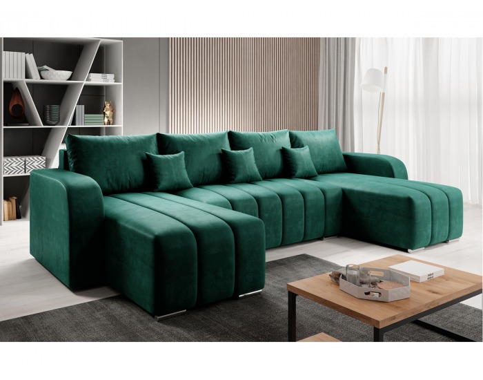 Rohová sedačka U s rozkladom Porima U L/P - smaragdová