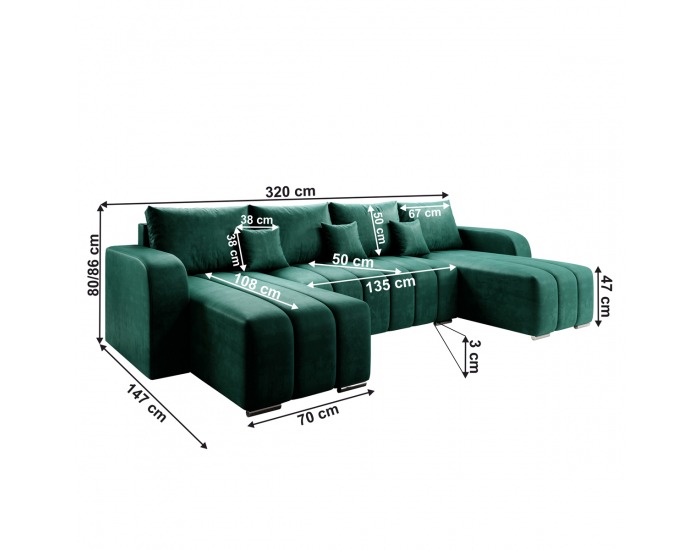 Rohová sedačka U s rozkladom Porima U L/P - smaragdová