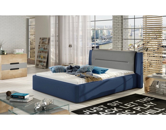 Čalúnená manželská posteľ Portima 180 - modrá / sivá