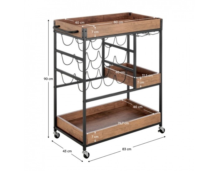Servírovací stolík na kolieskach Portis - dub tmavý / čierna