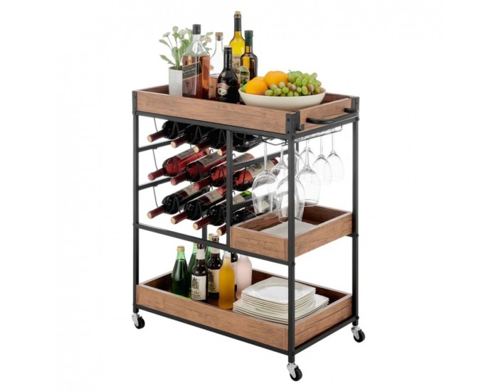 Servírovací stolík na kolieskach Portis - dub tmavý / čierna