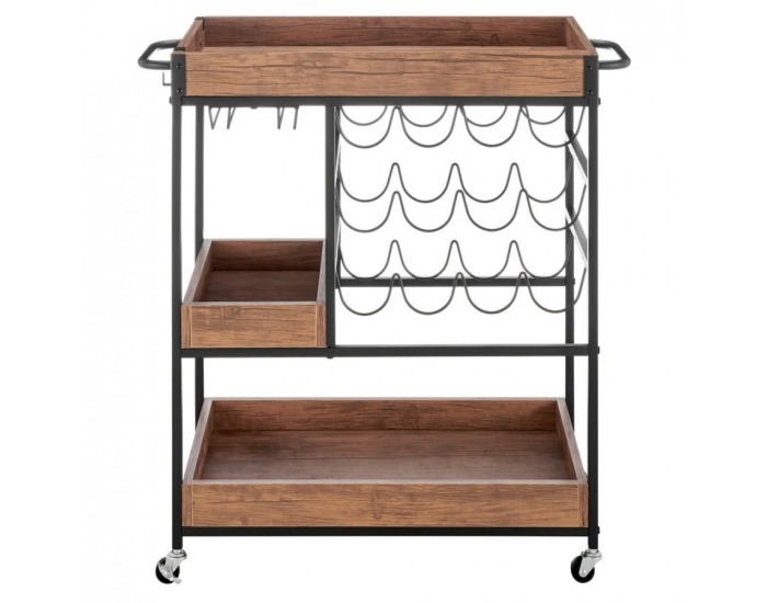 Servírovací stolík na kolieskach Portis - dub tmavý / čierna