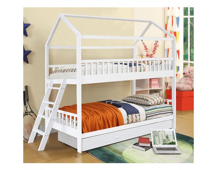 Poschodová posteľ s roštami Evalia 90x200 cm - biela