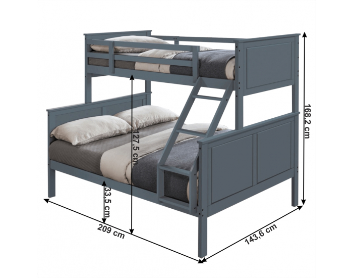 Poschodová posteľ s roštami Nevil - sivá