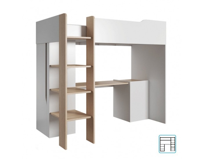 Poschodová posteľ s roštom Luis 90 - biely mat / dub jantár