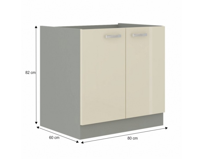 Dolná kuchynská skrinka Prado 80 D 2F BB - krémový vysoký lesk / sivá