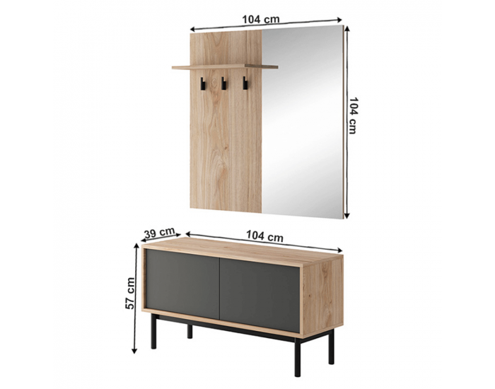 Predsieň Bergen BGD104 - dub Jackson Hickory / grafit / čierna