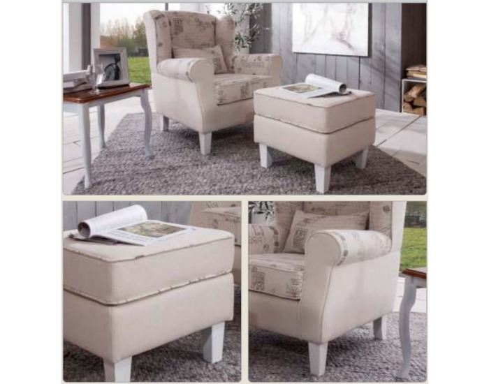 Kreslo (ušiak) s taburetkou Prima - arden 9205 paris / avon béžová