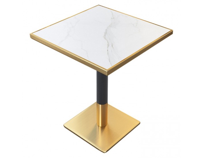 Jedálenský bistro stôl Preston 70x70 cm - biely mramor / čierna / zlatá