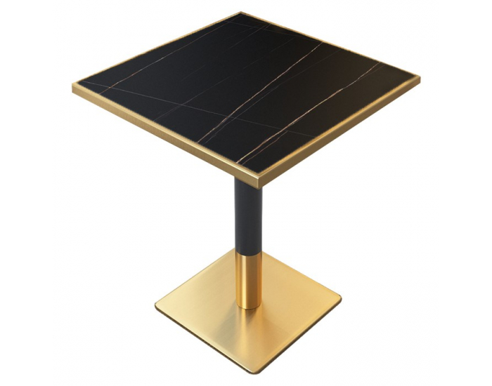 Jedálenský bistro stôl Preston 70x70 cm - čierny mramor / čierna / zlatá