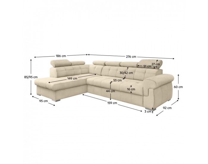 Rohová sedačka s rozkladom Primus Roh New L - béžová / strieborná