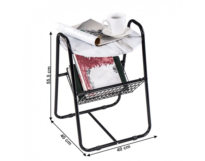 Príručný stolík Garsy - mramor / čierna