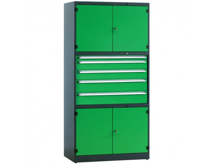 Skriňa na náradie so zámkom PSN/2L4 - grafit / zelená