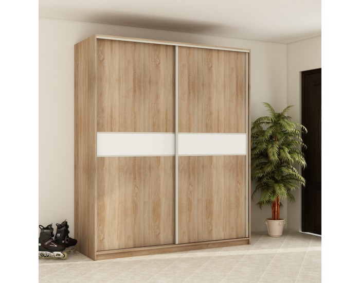 Šatníková skriňa s posuvnými dverami Puerto 180A 2D - sonoma svetlá / biela