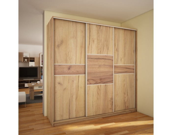 Šatníková skriňa s posuvnými dverami Puerto 220C 3D - craft zlatý / craft tobaco