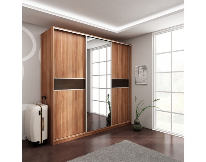 Šatníková skriňa s posuvnými dverami Puerto L220C 3D - slivka / sonoma tmavá