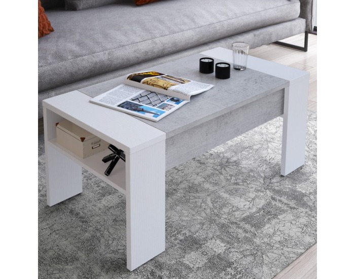 Konferenčný stolík s úložným priestorom Pula - biela / betón
