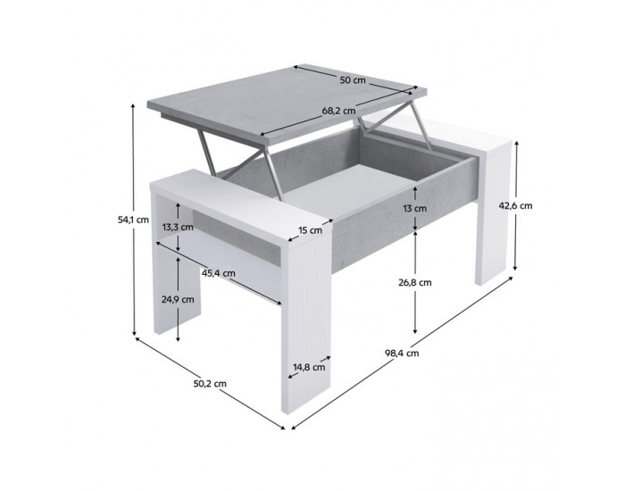 Konferenčný stolík s úložným priestorom Pula - biela / betón