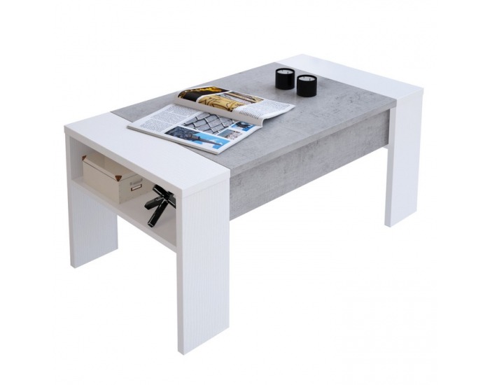 Konferenčný stolík s úložným priestorom Pula - biela / betón