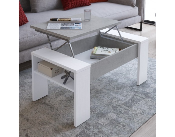 Konferenčný stolík s úložným priestorom Pula - biela / betón