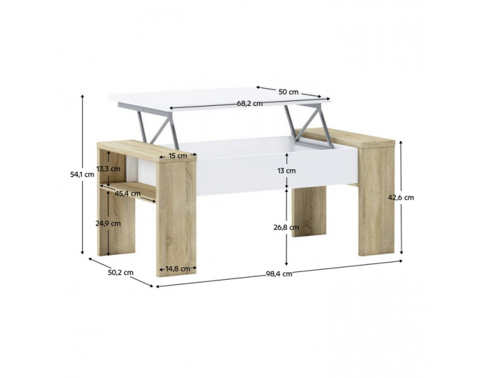 Konferenčný stolík s úložným priestorom Pula - dub sonoma / biela