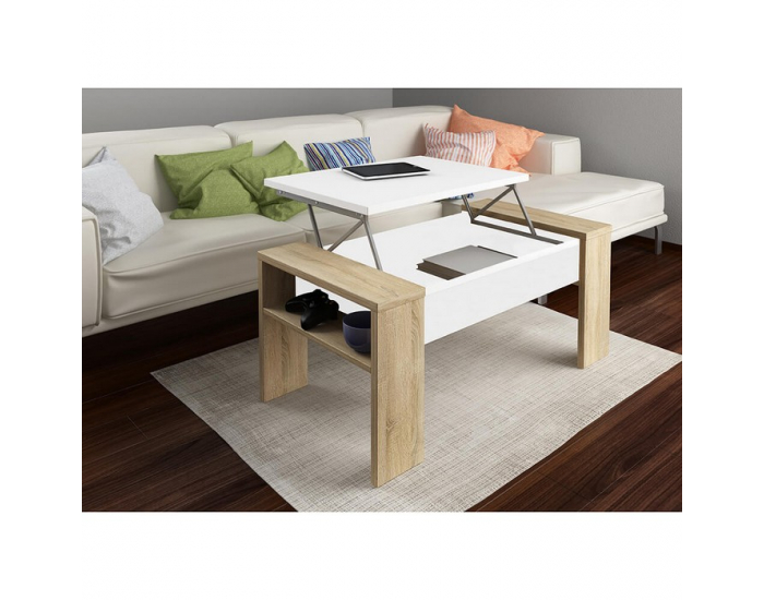 Konferenčný stolík s úložným priestorom Pula - dub sonoma / biela