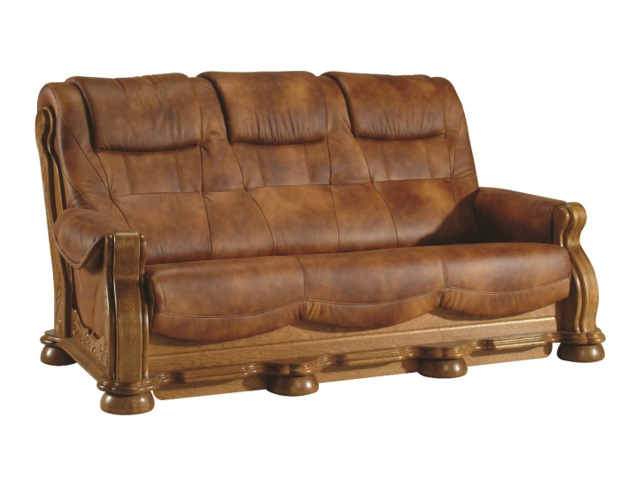 Kožená sedacia súprava Cezar II - drevo D3 / svetlohnedá (S45)