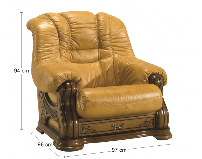 Kožené kreslo Cheverny - drevo D3 / béžová (S38)