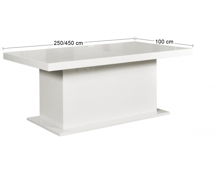 Rozkladací jedálenský stôl Kacper 250/450 - biely vysoký lesk