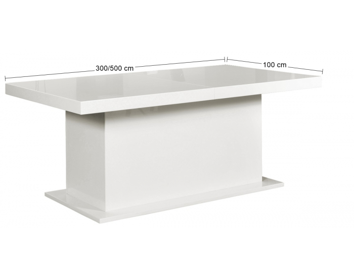 Rozkladací jedálenský stôl Kacper 300/500 - biely vysoký lesk