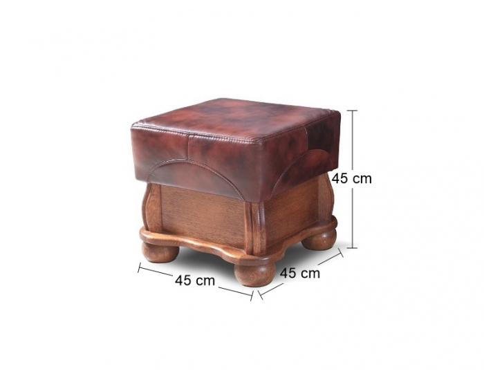 Kožená taburetka Parys - drevo D3 / hnedá (S42)