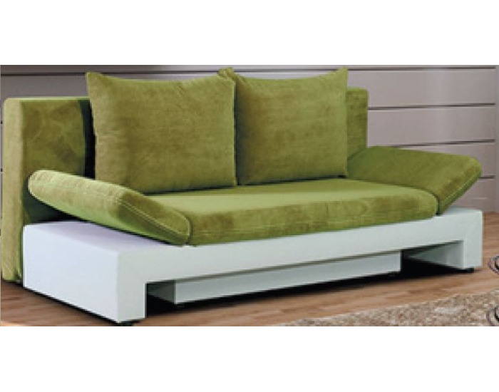 Rozkladacia pohovka s úložným priestorom Promo - biela ekokoža / zelená