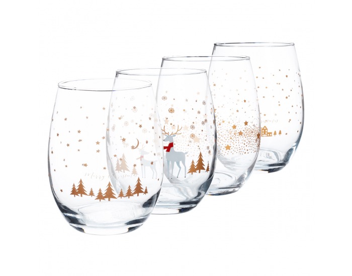 Pohár na vodu (4 ks) Quatro Amigos 600 ml - priehľadná / zlatá