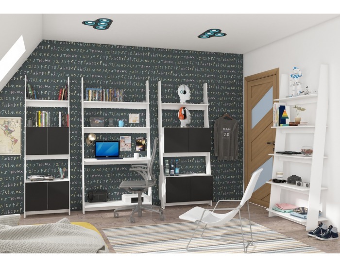 Obývacia izba Rack - biela / čierny lesk