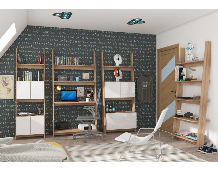 Obývacia izba Rack - sonoma svetlá / biely lesk