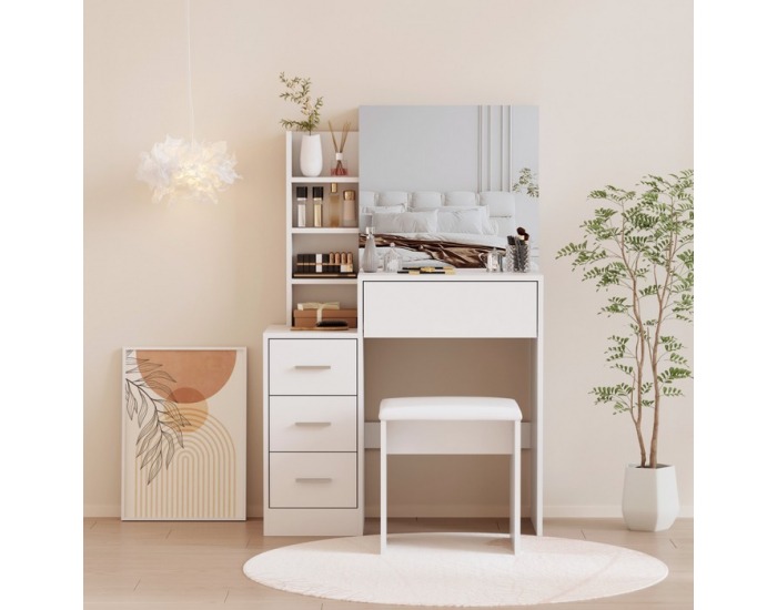 Toaletný stolík s taburetkou Radas - biela