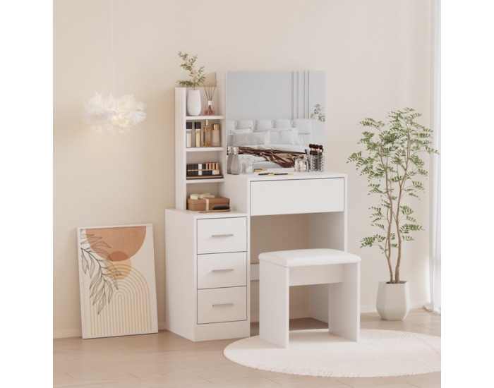 Toaletný stolík s taburetkou Radas - biela