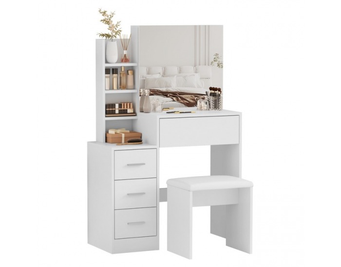 Toaletný stolík s taburetkou Radas - biela